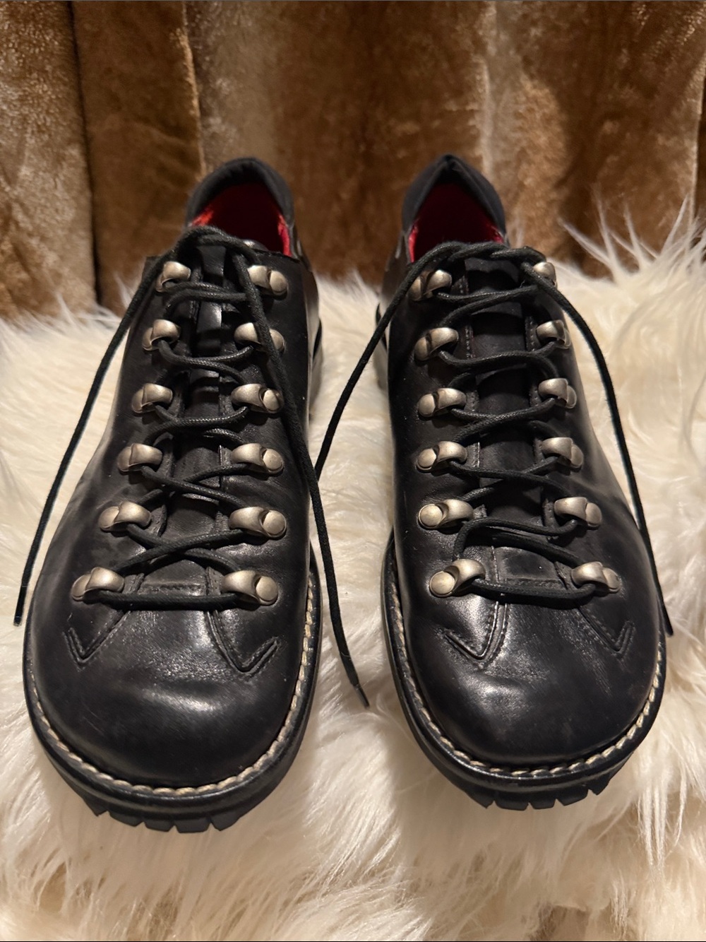Donald J. Pliner Black Leather Lace-Up Combat Boots with Silver Hardware